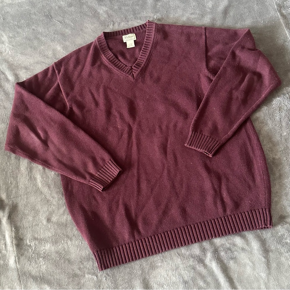 L.L. Bean Red V-Neck Sweater Classic Knit Design